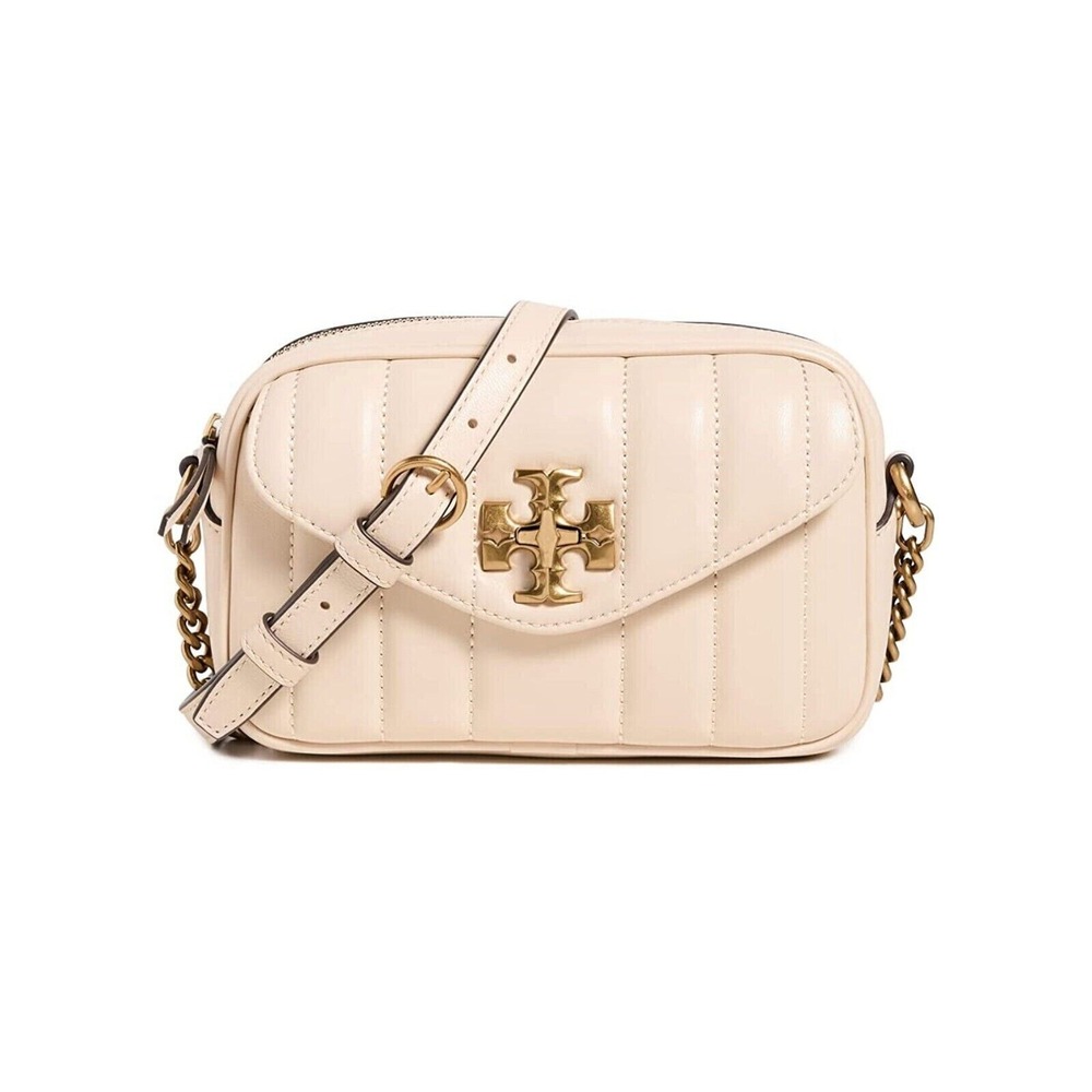 NEWโ Tory Burch Kira Mini Camera Leather Crossbody Bag BRIE Cream $498 AUTHENTIC